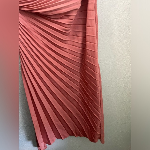 NWT Banana Republic Gorgeous One Shoulder Pleated Coral Pink Asymmetric Dress 12 - Picture 3 of 13